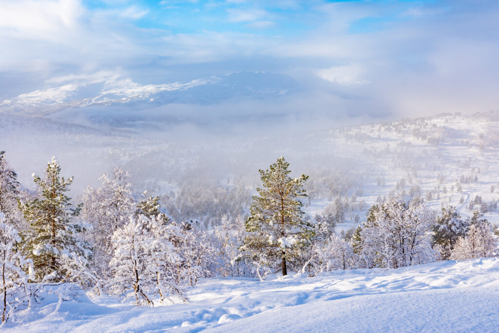 A picturesque winter landscape in Stryn, Norway